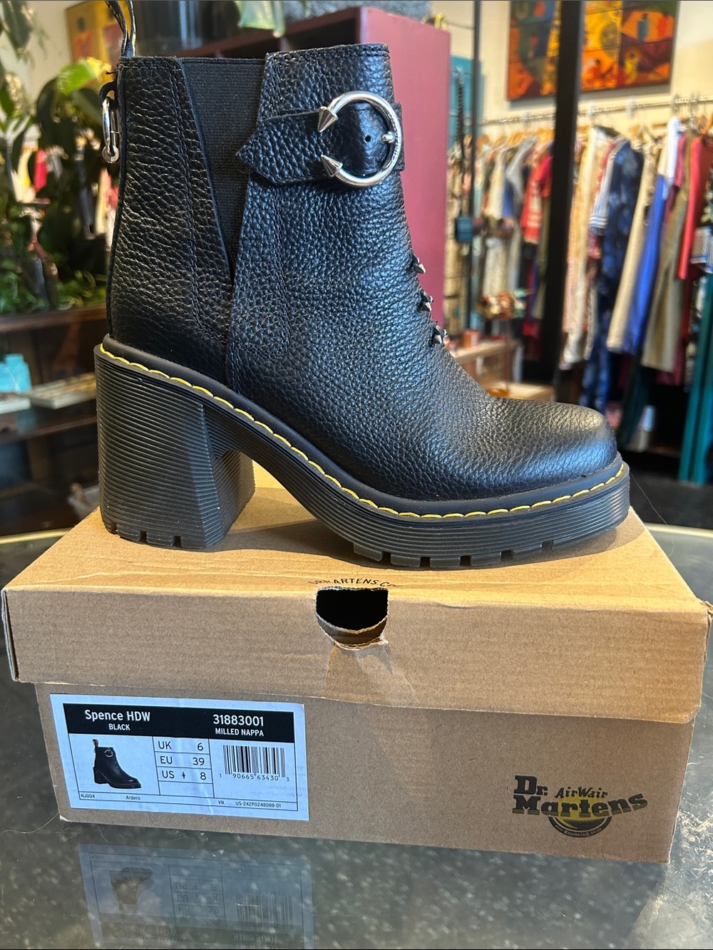 Dr. Martens Black Pebbled Leather Chunky Heel Ankle Boot